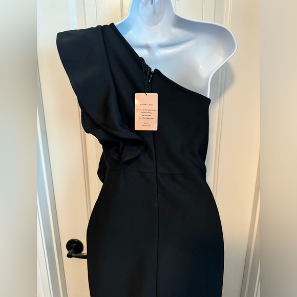 NWT Bodycon Black One Shoulder Ruffle Formal Cocktail Wedding Dress, Size S/M - Picture 7 of 11